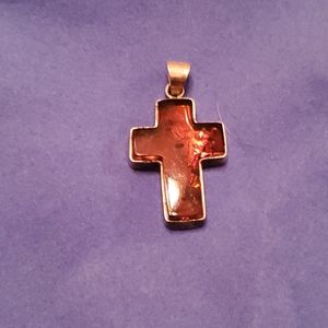 STERLING SILVER BALTIC AMBER CROSS PENDANT